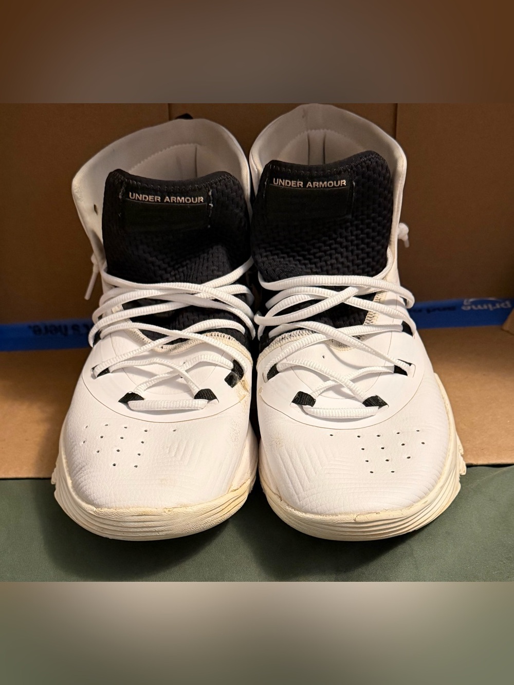 Steph Curry Under Armour White and Black High-Top Basketball Shoes
